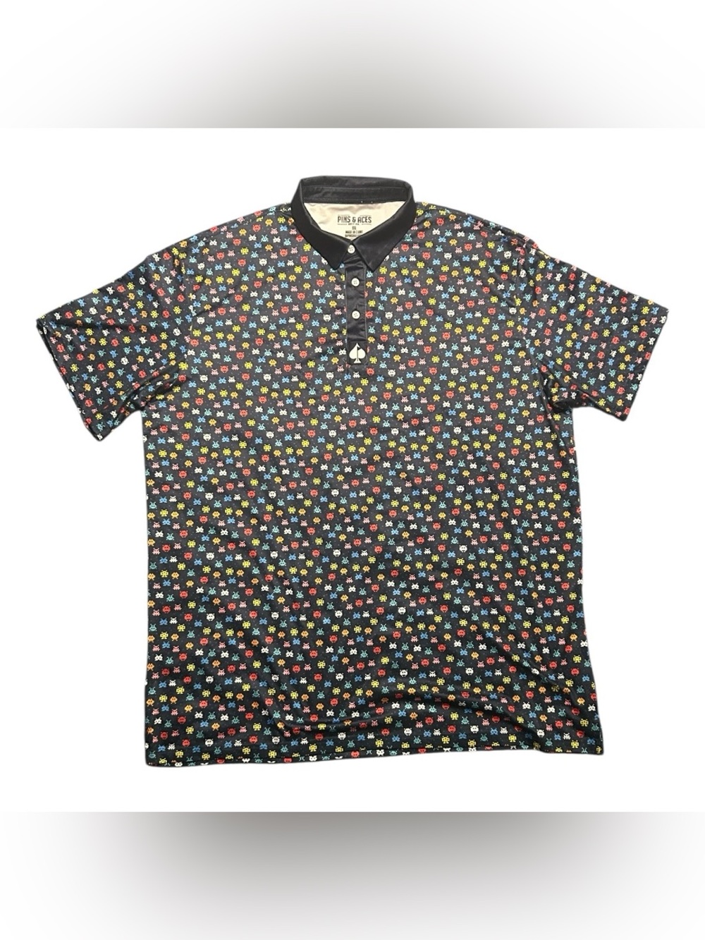 Pins & Aces Mens Short SleevePerformance Golf Polo Shirt 2XL XXL Space Invaders